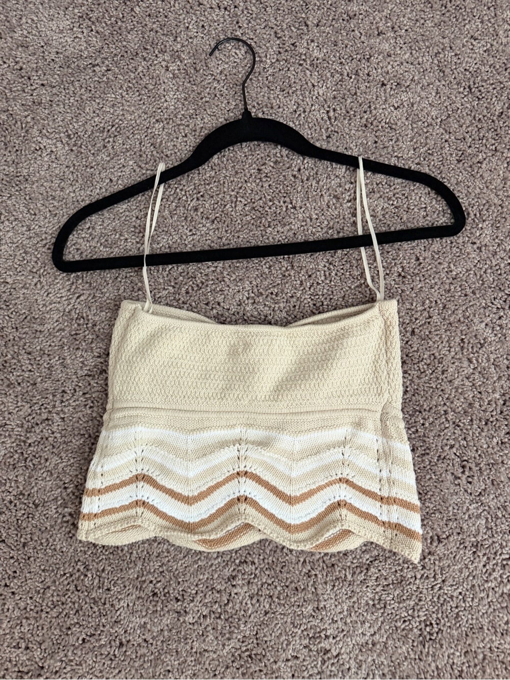American Eagle Cream Crochet Strapless Tube Top Ruched Chevron Small - Picture 4 of 5